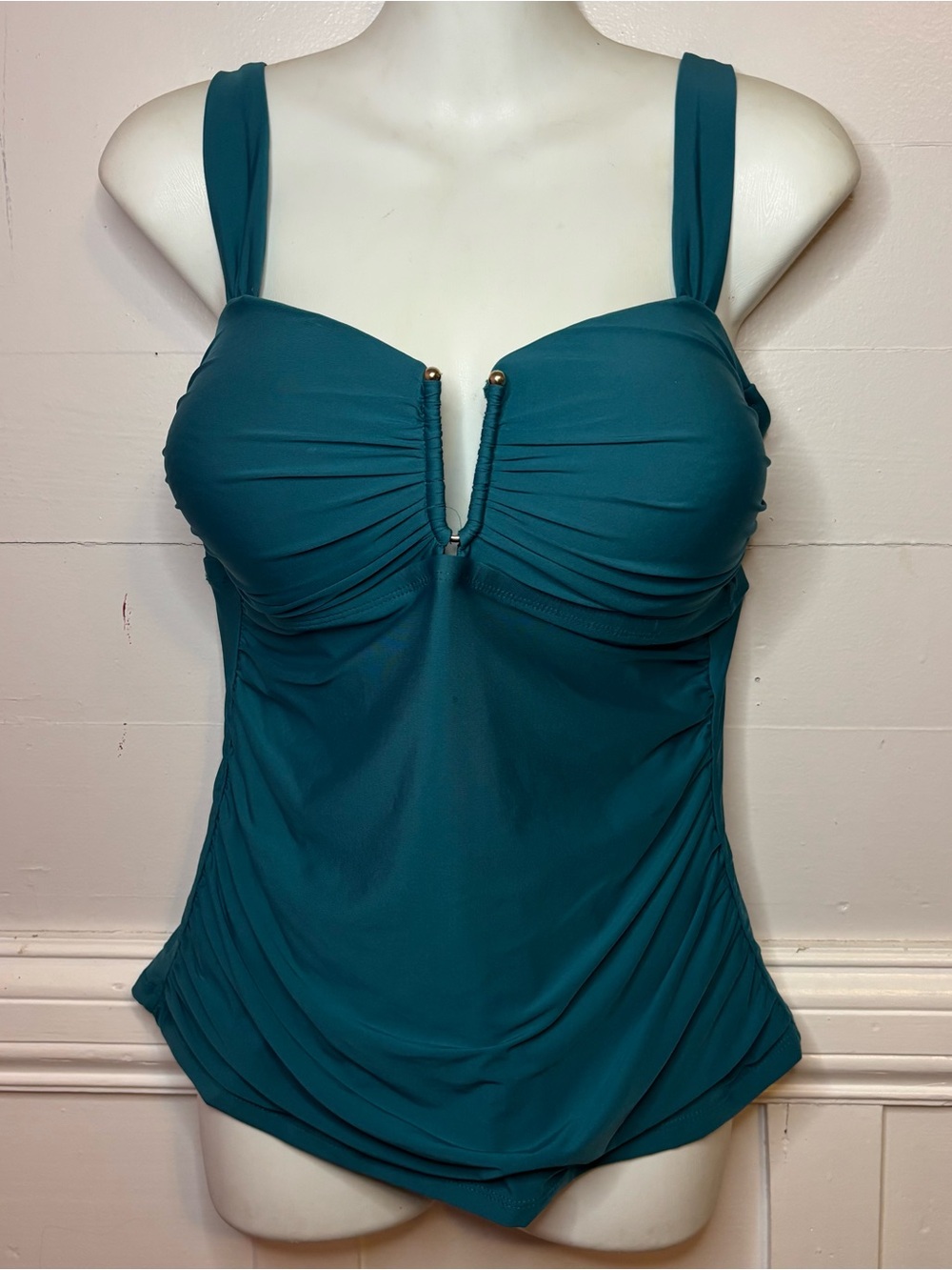 Alex Marie Teal Ruched One-Piece Swim Tank